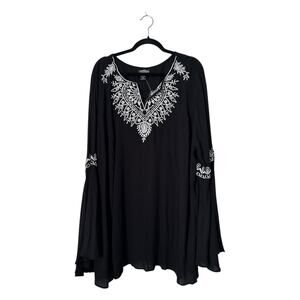 Angie Embroidered Bell Sleeve Tunic Top Size 2X Black Bohemian Witchy Whimsigoth